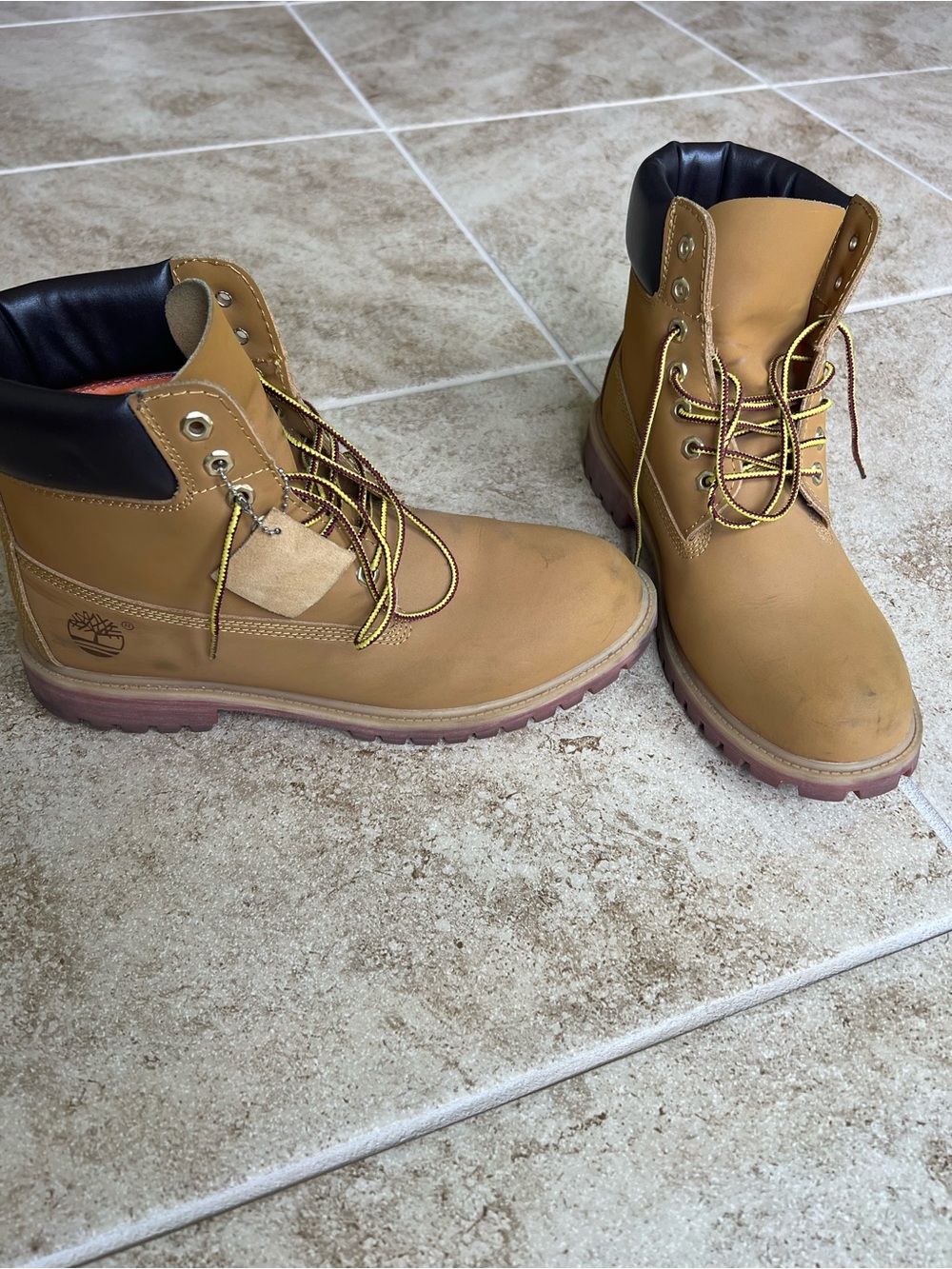 Timberland Wheat Tan Work Boots with Black Collar - Picture 2 of 9